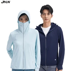JNLN Quick Dry Hiking Jacket Men Women Summer Sun Protection Climbing Camping Coat With Removable Brim Soft Elasticity Anti-UV