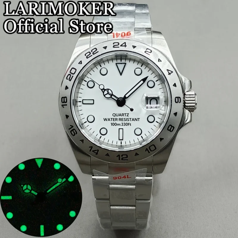 

LARIMOKER новый сапфировое стекло, нержавеющая сталь, серебряный корпус для часов, мужские роскошные часы Ronda 515-24H с кварцевым механизмом, 100 м, часы для дайвинга