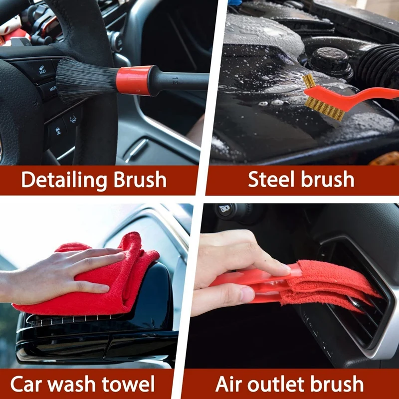 

10 Pcs Car Detailing Brush Set Including Detail Brush Wire Brush Air Conditioner Brush And Towel For Cleaning Car