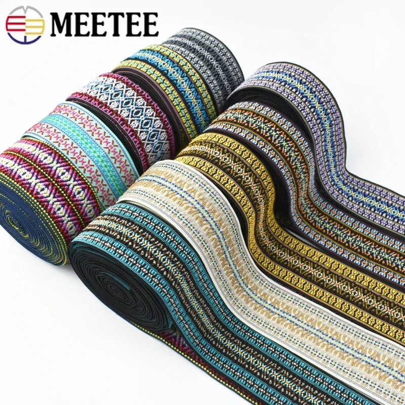 1/2/3Meter Meetee 50/60mm Ethnic Jacquard Elastic Band Belt Hairband Stretch Ribbon Skirt Girdle Bag Strap Spring Webbing Sewing