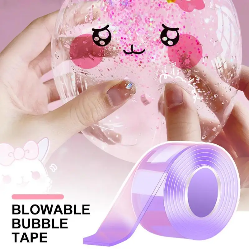 Adhesive Blowable Bubble Tapes Colorful Glitter Double-Sided High Sticky Nano Bubble Tape For Diy Craft Pinch Toy Making