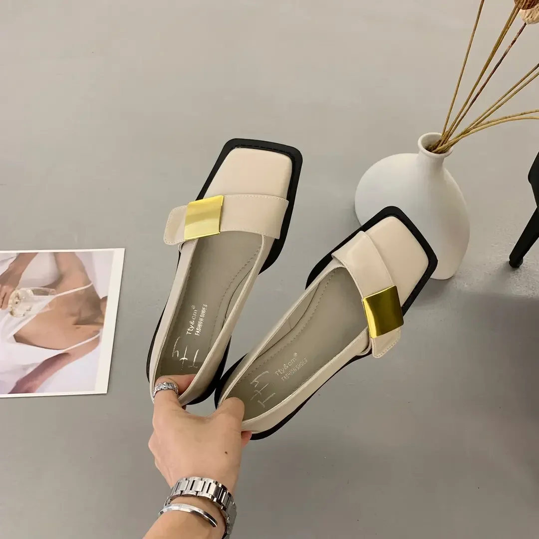 Square Toe Ladies Footwear Moccasins With Heel Shallow Beige Luxury Brand Lastest Low Price Popular Spring 39 Women's Flat Shoes