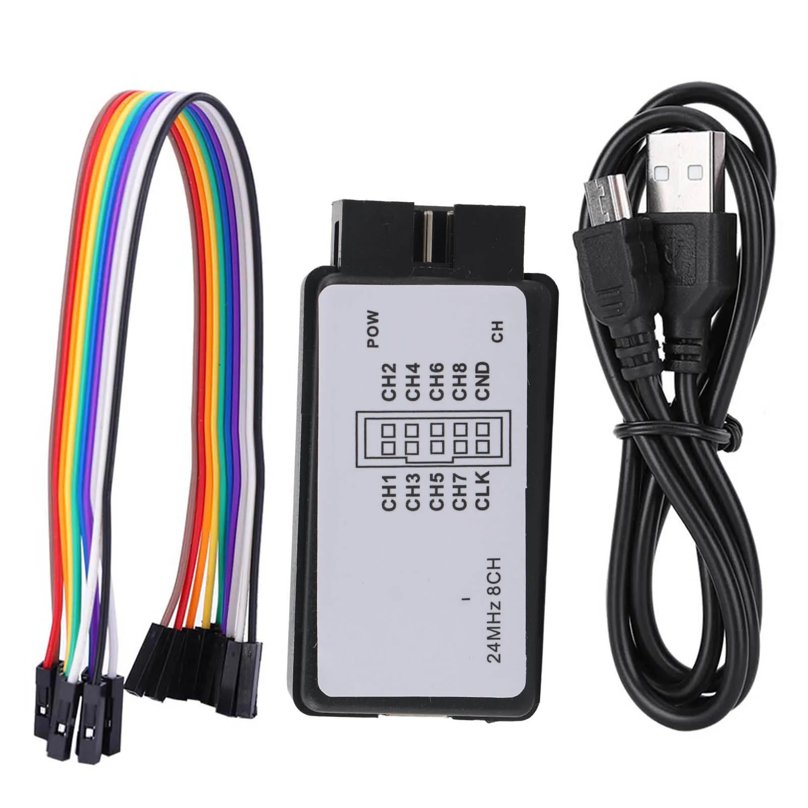 USB Logic Analyzer Device Set, Mini Digital Pocket Size, Memória de entrada de 8 canais, Dispositivo analisador lógico 24MHz