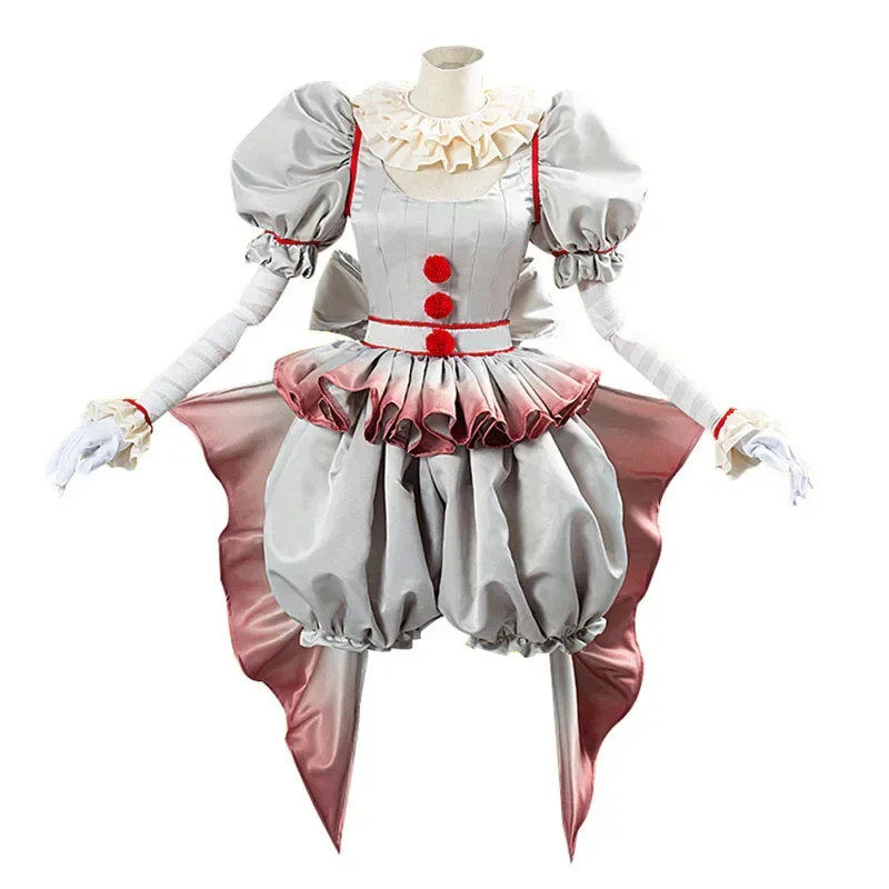 Movie clown Pennywise cosplay costume Halloween girls outfit horror lolita dress up women fantasy dress Carnival Party full set