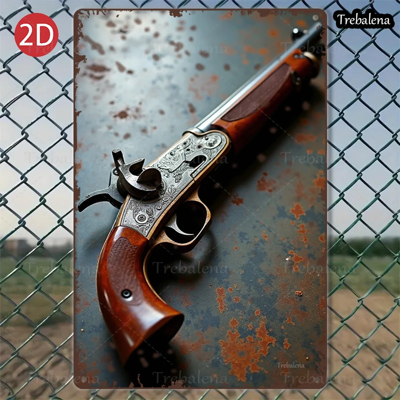 

1PC 2D Flat 8*12inch Metal Sign Vintage Gun Rustic Metal Art Western Decor