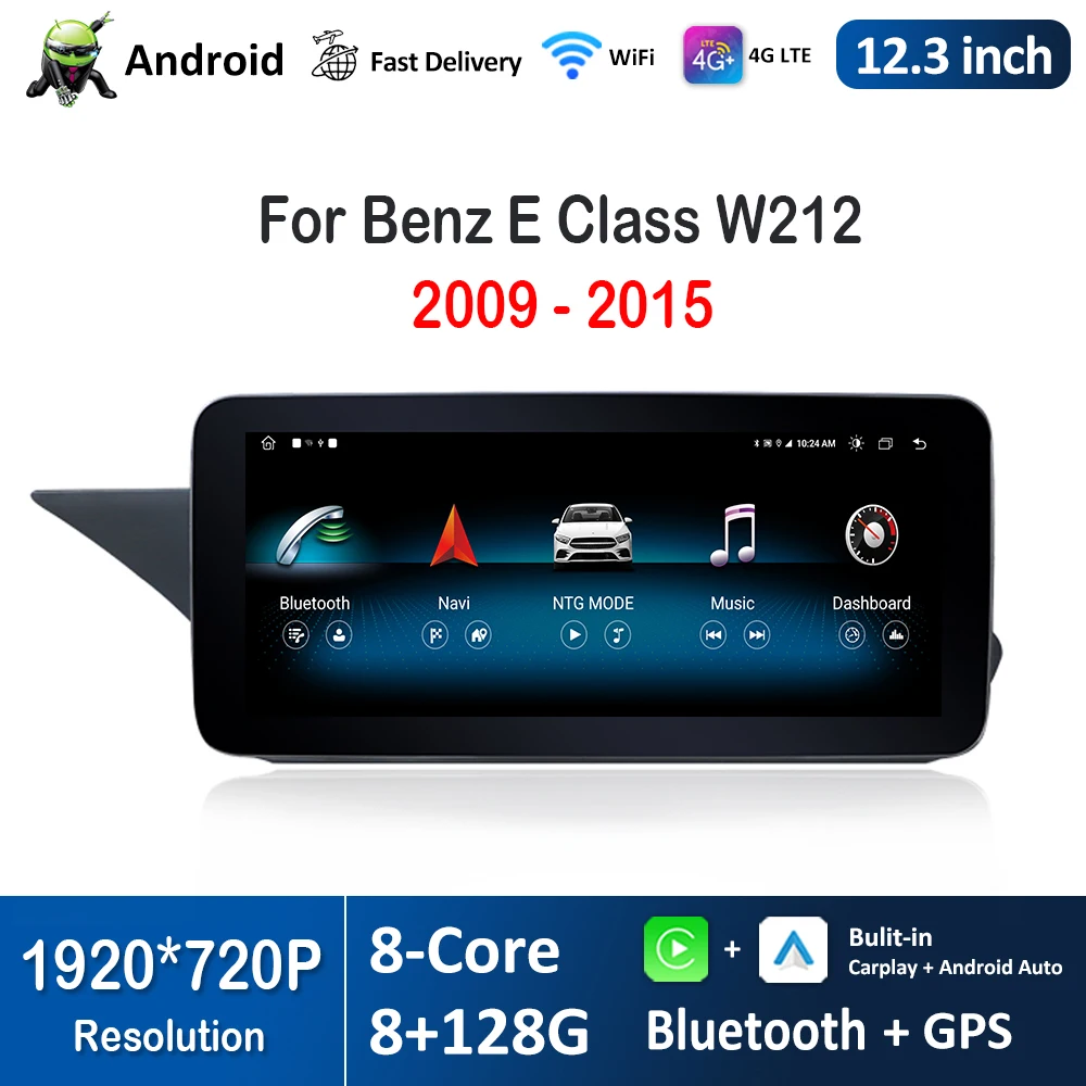 12.3 inch HD Touch Screen for Mercedes Benz E Class W212 2009 - 2015 Android Car Radio Video Multimedia Player 4G WiFi Bluetoot