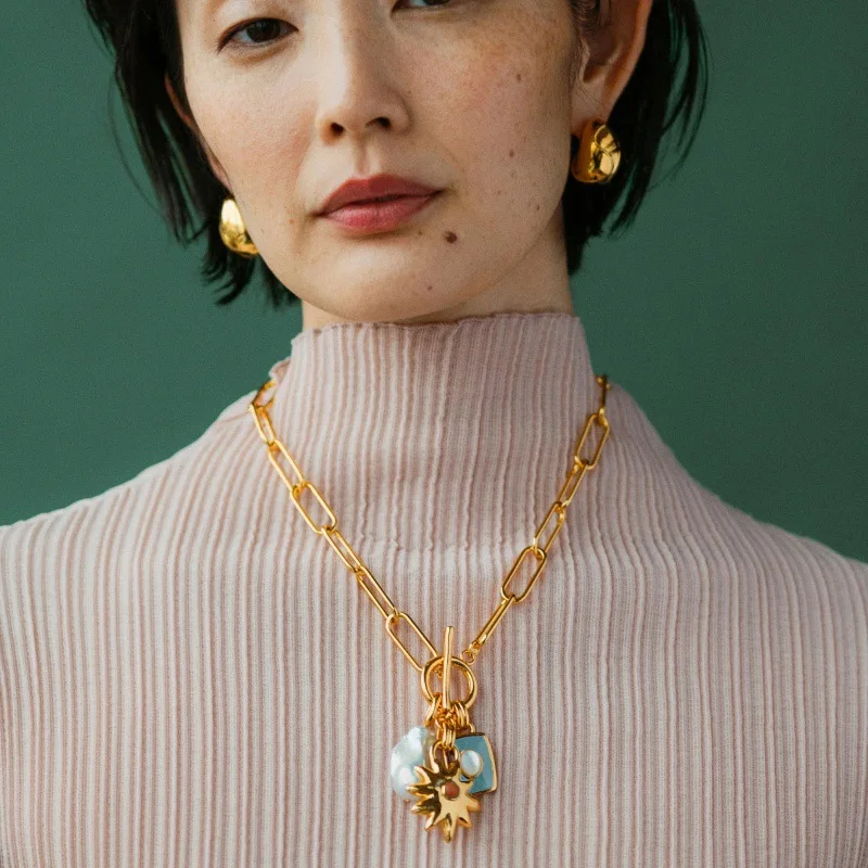 

Fashion Pearls Star heart Colorful multi pendant necklace titanium Steel 18K Gold Plated Woman necklace