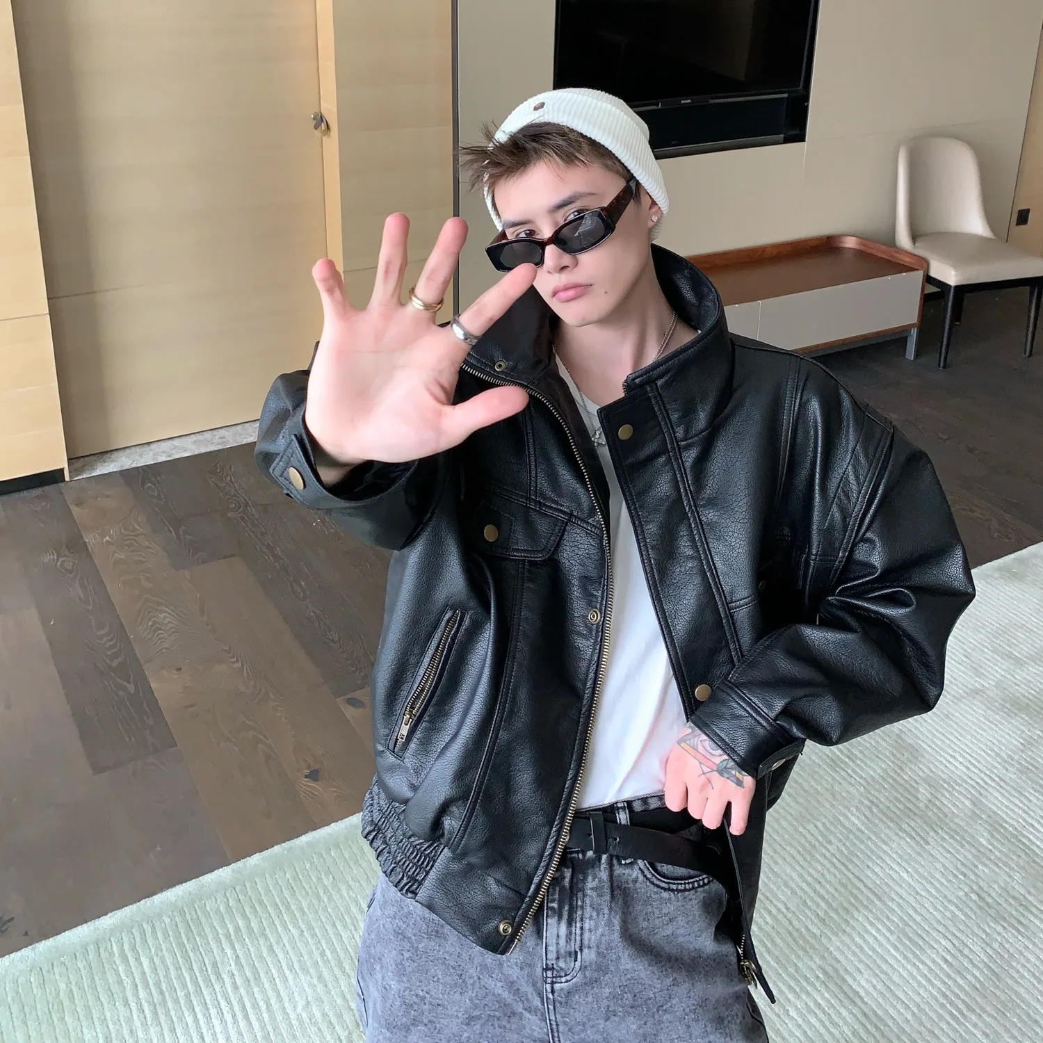 

Осенний большой размер 250, мужская мотоциклетная одежда из искусственной кожи с двойной молнией, модная брендовая молодежная энергетическая одежда