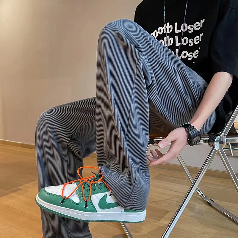 

Ice Silk Men's Loose Casual Pants Draped Thin Sle Youthful Faion Brand Street Sle Wide Leg Floor Length Trousers