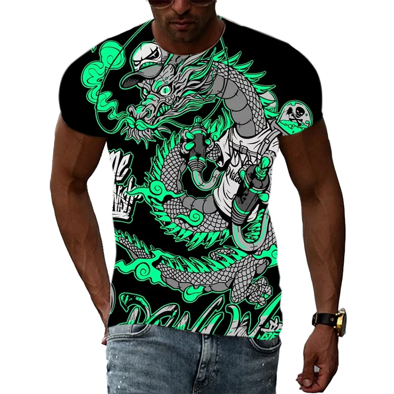 

Japon Ejderha baskı T Shirt Adam Yaz o-boyun kısa Kollu büyük Boy üst Rahat Tee gevşek Streetwear Harajaku çin LOONG