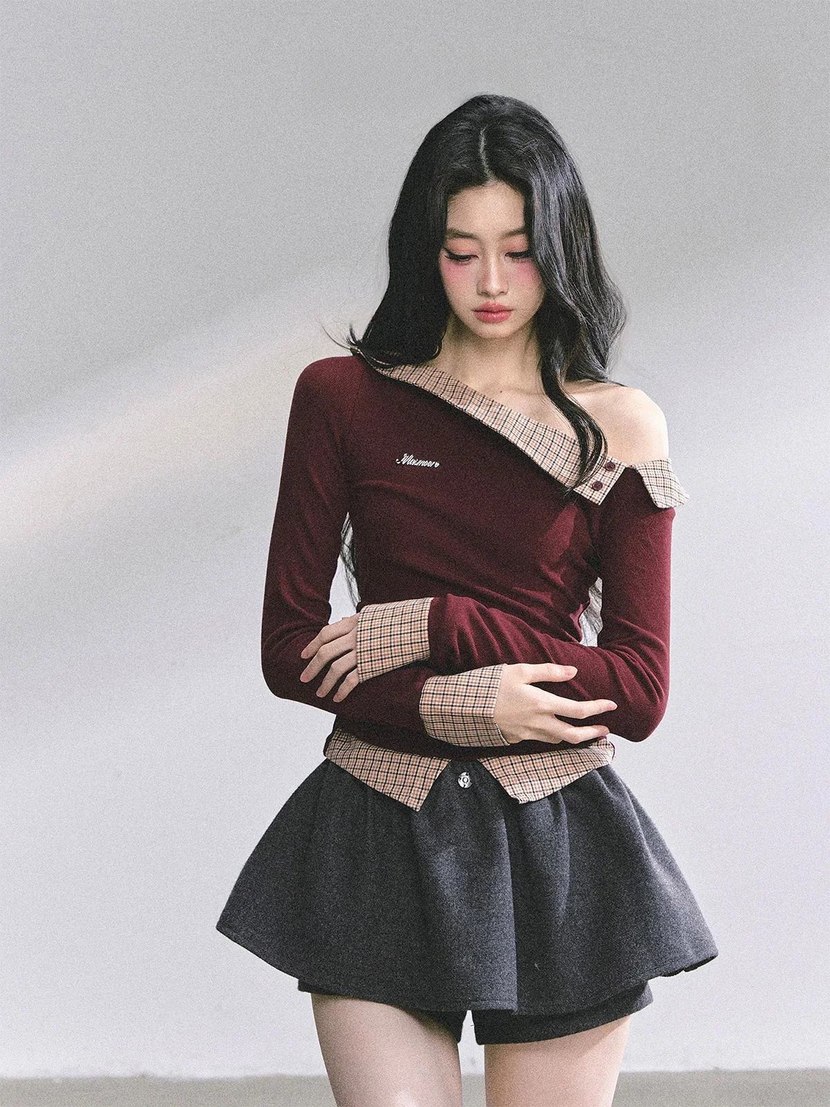 

AOMALM American Sle oulder T-irt Women's Spicy Girl Top Polyester Long Sve Slim Fit Faionable Autumn Clothing