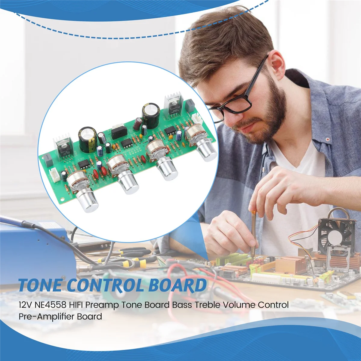 SMIEA 12V NE4558 HIFI Preamp Tone Board Bass Treble Volume Control Pre-Amplifier Board