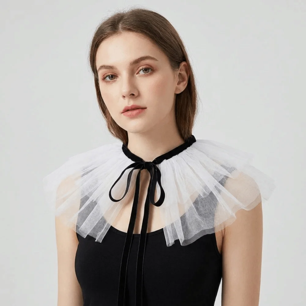 Solid Color Neck Ruffled Collar Mesh Detachable Renaissance False Collar French Court Style Victorian Costume Retro Ruff Collar