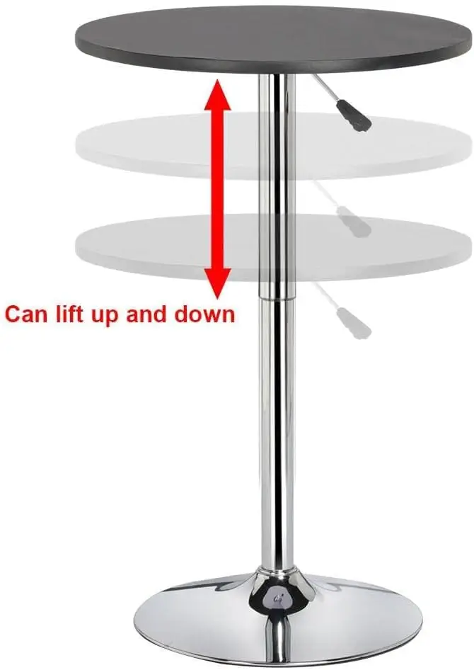 2pcs Home Bar Table Height Adjustable Pub Round Table with 360 Swivel Counter Height Bistro Table, Black image 5