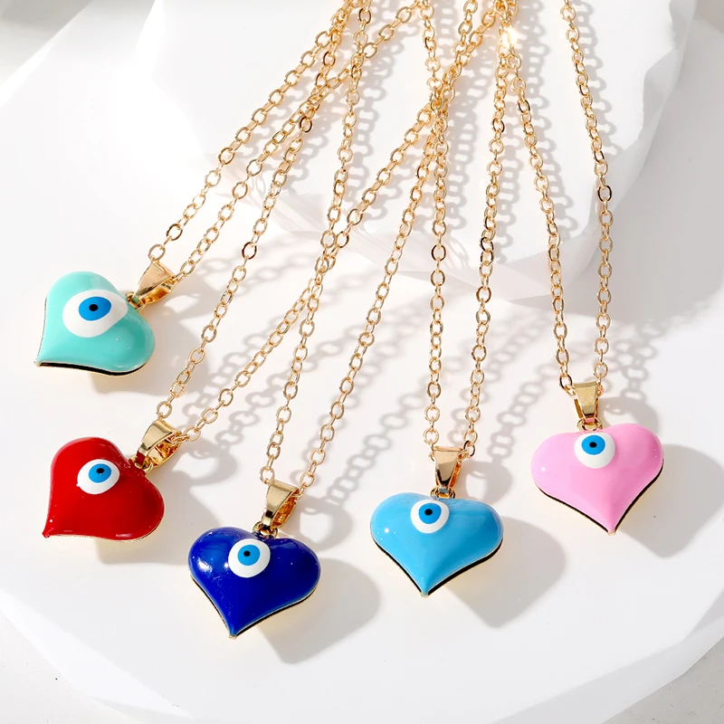 Gold Plated Blue Evil Eye Love Heart Necklace Choker Women Enamel Turkish Lucky Eye Pendant Chain Necklaces Wedding Gift Jewelry