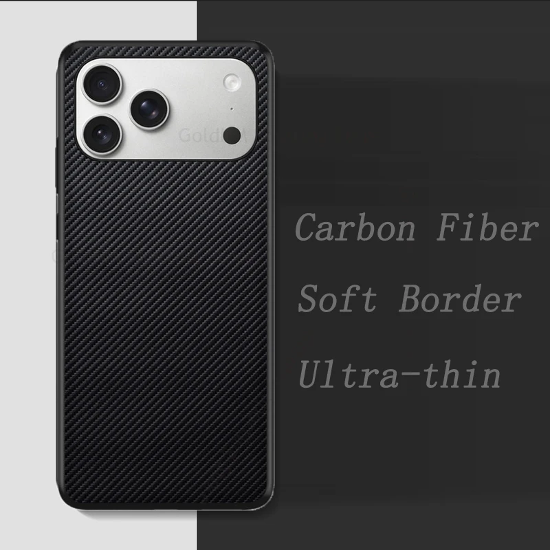 

Carbon Leather Fiber Phone Case For iPhone 17 16 15 Pro Max Soft TPU Border Protective Back Cover For Apple 17 Air 15 Plus 16Pro