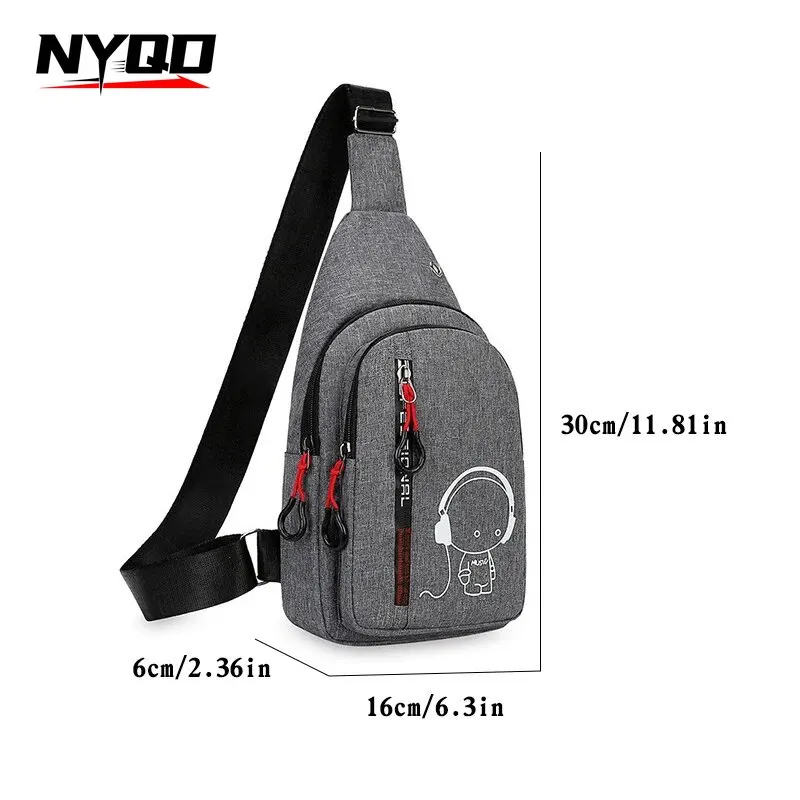 Bolso de pecho de gran capacidad para deportes al aire libre, bolso de hombro de moda informal con orificio para auriculares, bolso cruzado para hombres