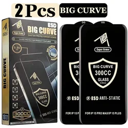 2Pcs 300CC Big Curve Tempered Glass For iPhone 16 13 11 12 15 Pro Max ESD Anti-Static Screen Protector For iPhone14 Plus X XR XS