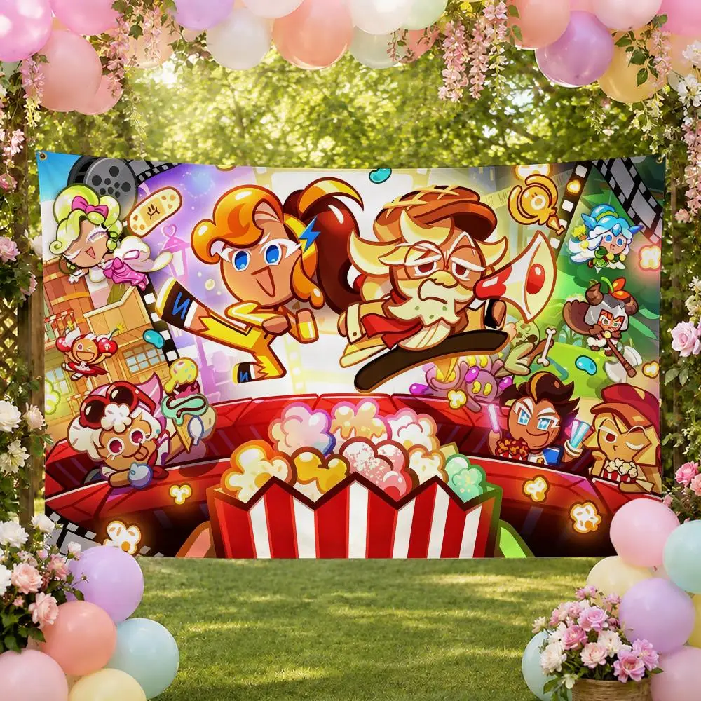 Game Fantasy Cookie Run Kingdom Flags Fan Banner Tapestry Wall Hanging Garage BarDorm Camp Party Outdoor Home Decor Gift