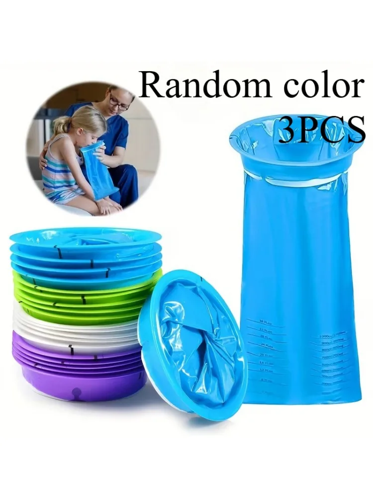 

3 Pcs Disposable Leak-Proof Vomit Bags, Portable Odor-Resistant Polyethylene Bags, Bright Color Random Design for Pregnant Women, Travel & Household Use