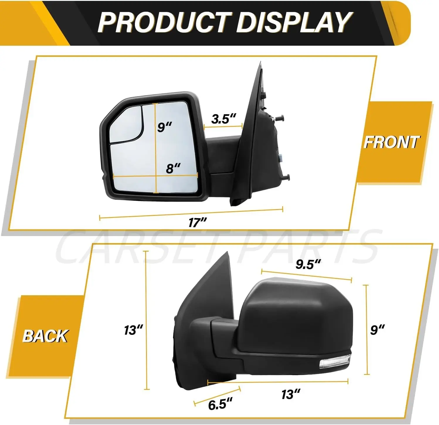 Side Mirror Assembly for Ford  F150 2015-2020 6 Pins with Power Glass Heated Signal Light Manual Folding  FL3Z17682CB