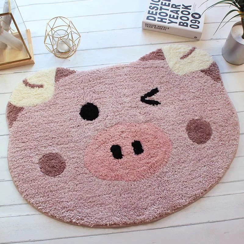

Imitation Cashmere Anti Slip Shower Room Floor Mat Absorbent Cartoon Piglet And Teddy Bear Bathroom Floor Mat