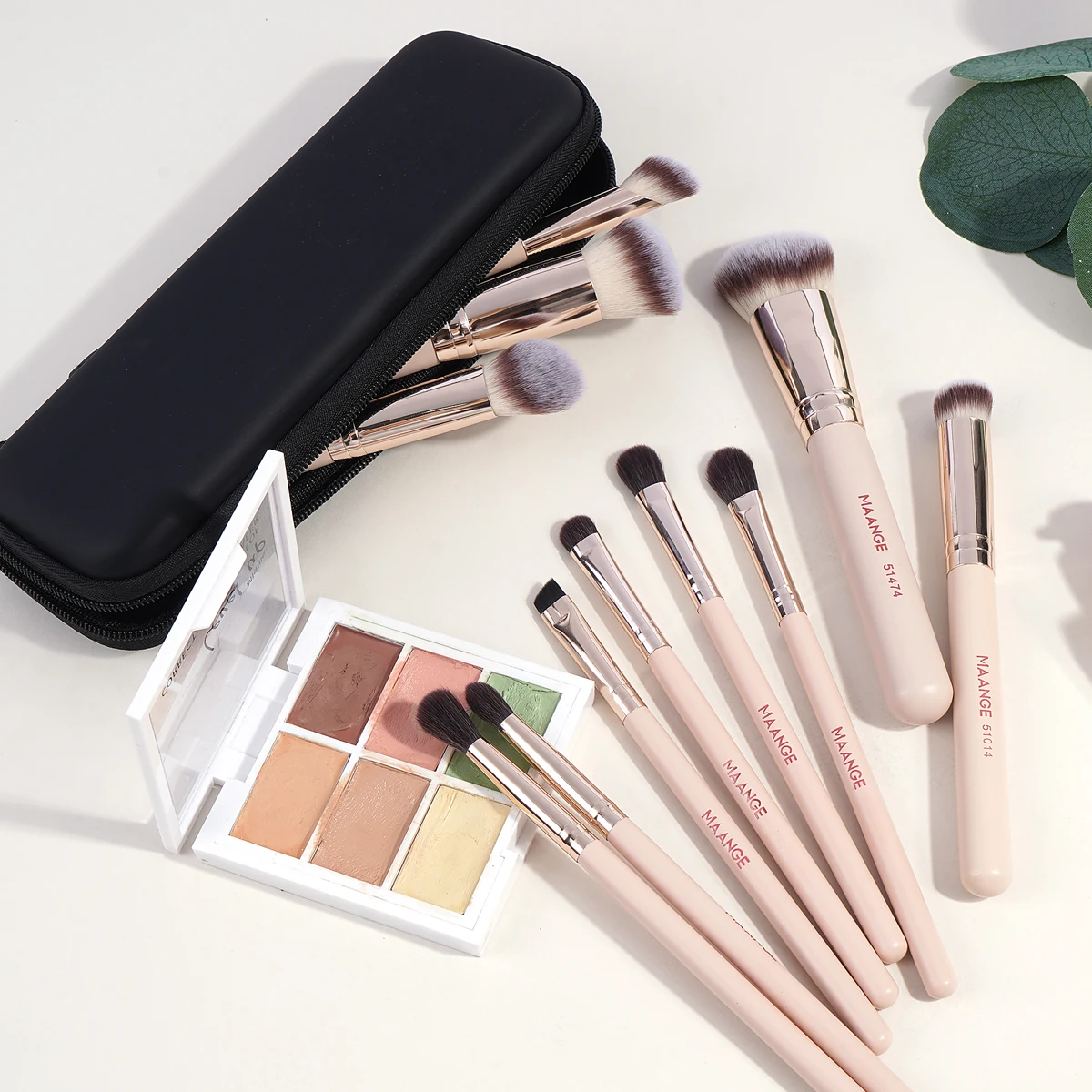 MAANGE 11PCS Makeup Brush Set with Travel Bag Foundation Powder Concealer Eyeshadow Blush Blending Face Brush Kit for Beginner