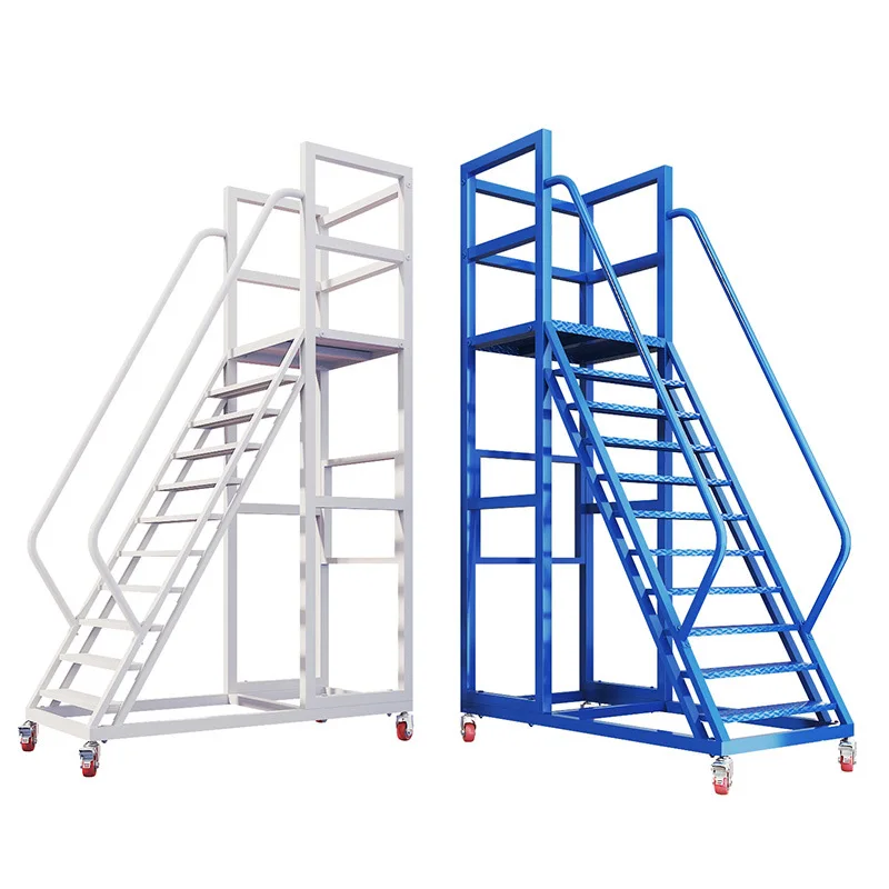 

TLF Industril 1.2 Meters luminum lloy Frme Mobile Climbing Ldder Hndrils Steel Wheels 5 8 10 Steps for Wrehouse Pltform