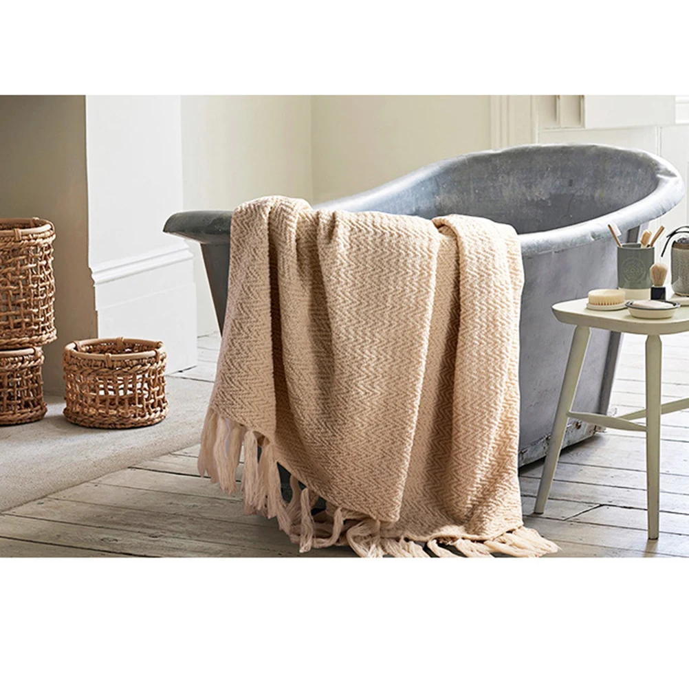 

130x160cm Warm Keep Blanket Eco Friendly Materials Simple Design Tassel Home Couch Cover Breatherble All Seasons Travel for Home