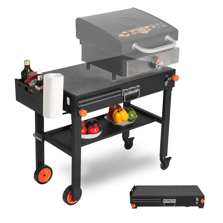Outdoor Grill Table, Folding Grill Cart Solid and Sturdy, Blackstone Griddle Stand Large Space, Blackstone Table with Paper Tow — Outdoor