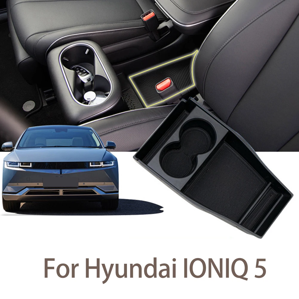 

1Pc ABS Black Center Armrest Hidden Box Cup Holder Console Organizer Tray For Hyundai IONIQ 5 2021 Car Box Accessories Part Use