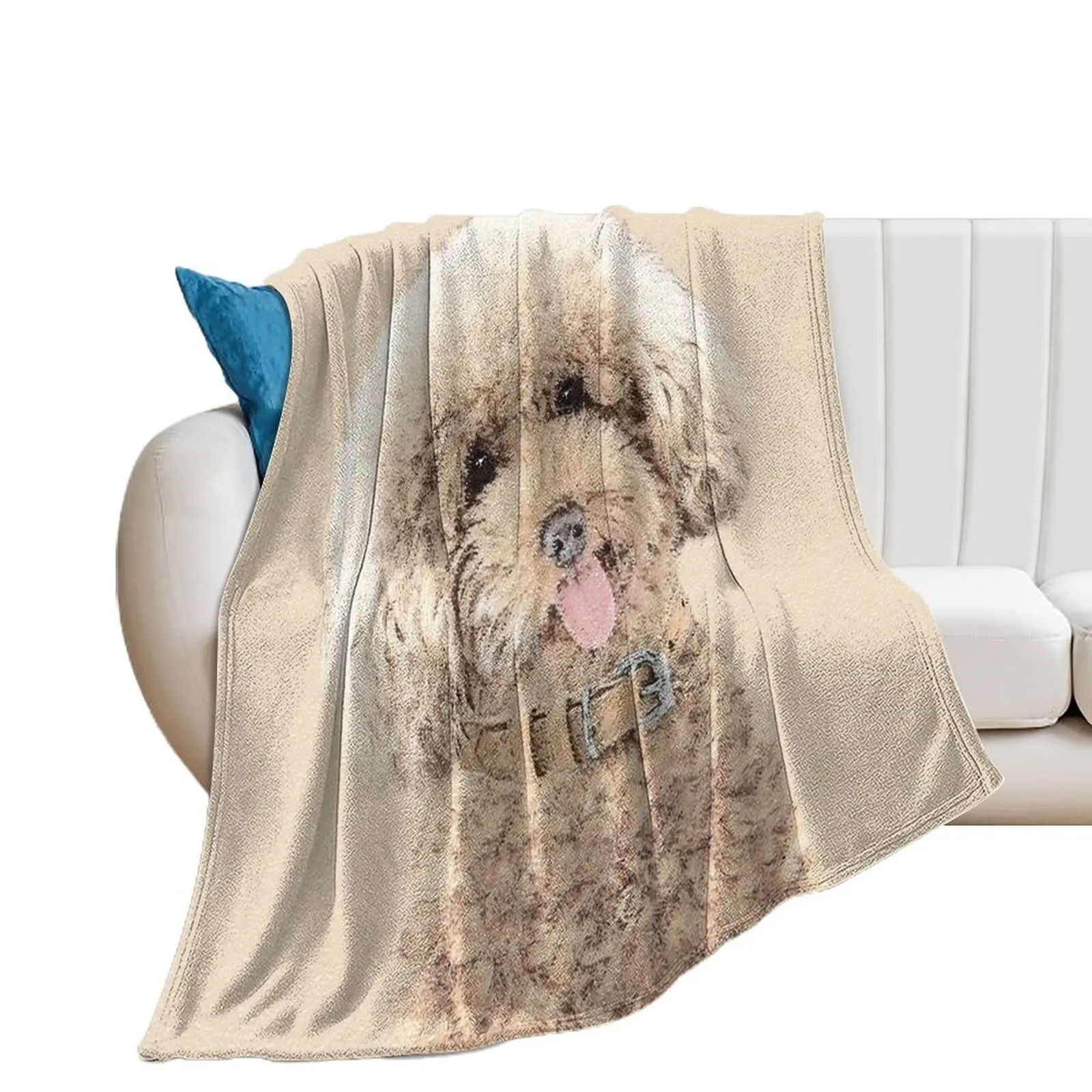 Poodle Toy Miniature Apricot Cream Brown Throw Blanket Hairy Plaid Blankets