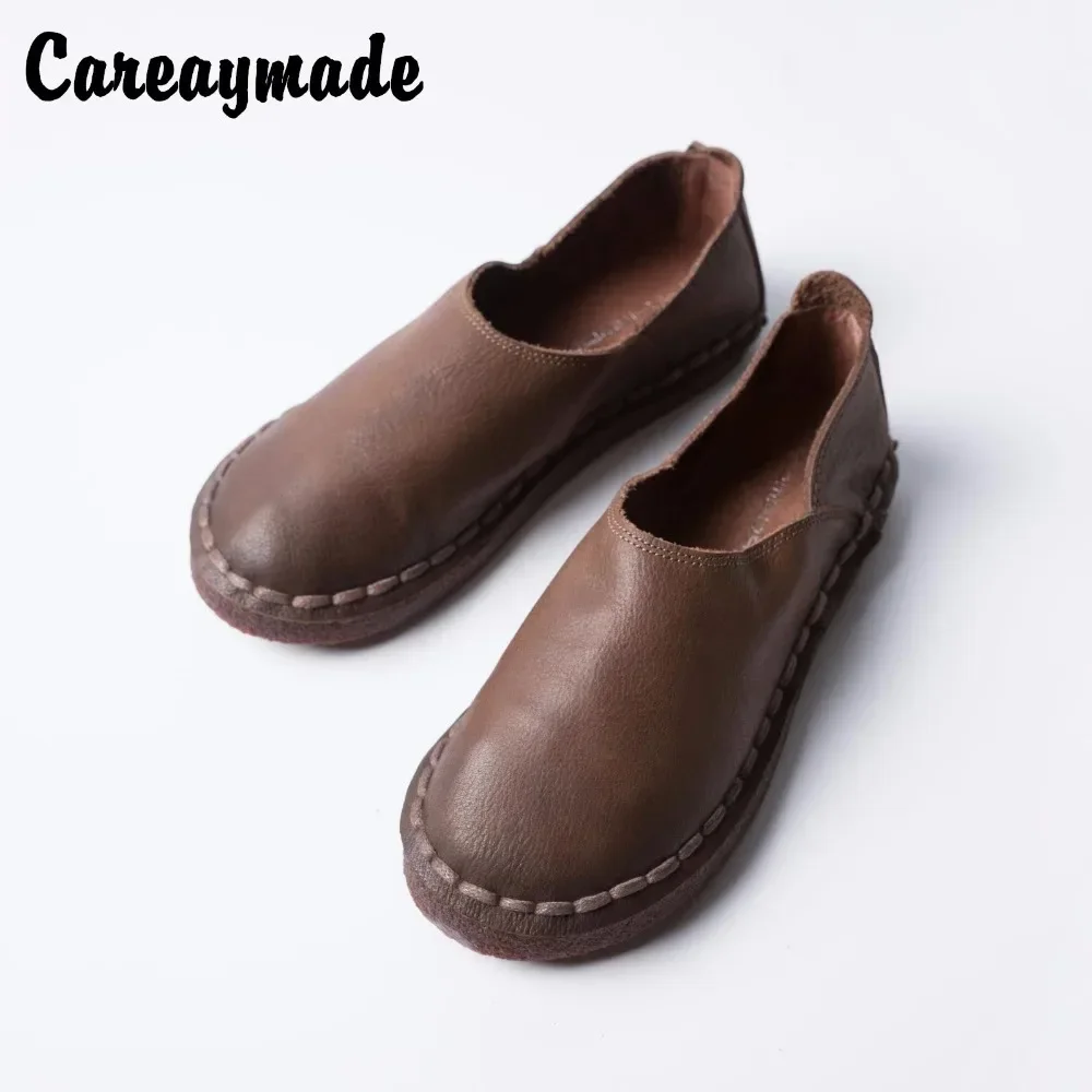 Careaymade-Genuine leather Pure handmade flat shoes,The retro Casual men's shoes,Fashion Deep Large size women's shoes size35-45