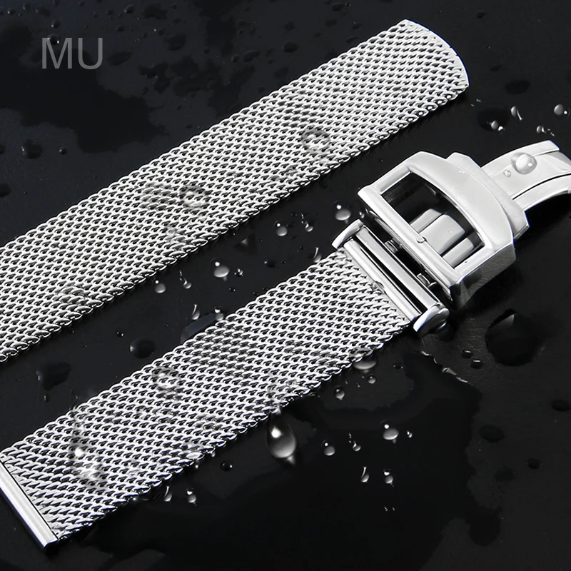 Para iwc portofino série portuguesa tecido malha estilo à prova dwaterproof água grande ventilação pulseira de aço sólido fivela dobrável 20 22mm