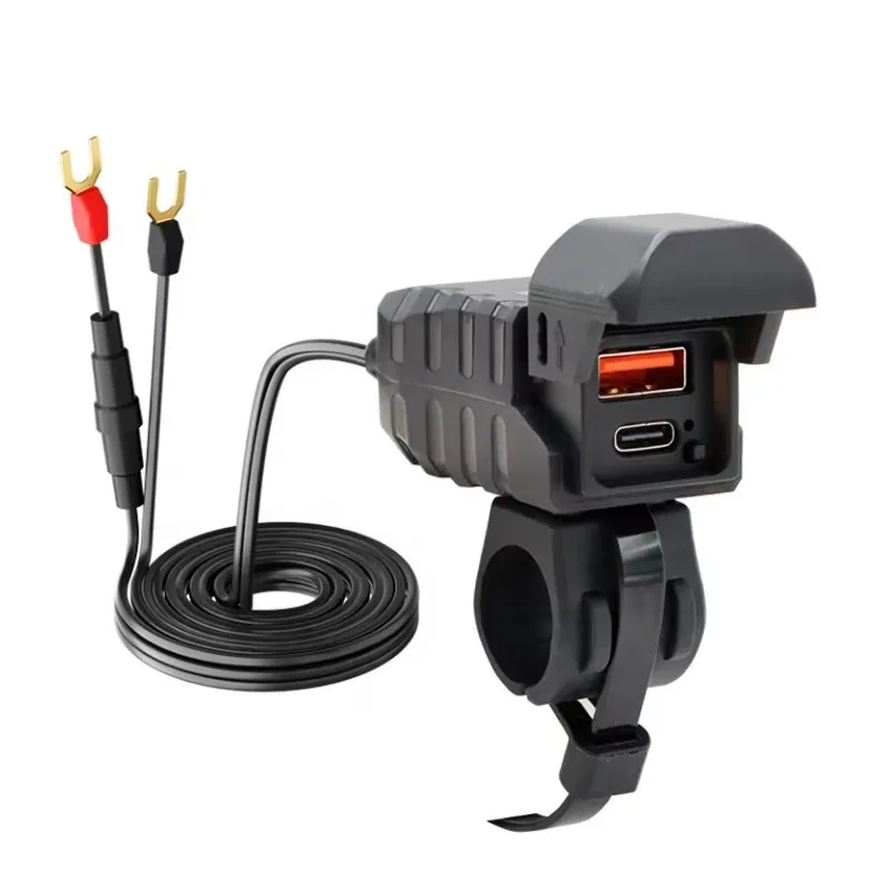 المزدوج USB شحن سريع نوع-C مربع مقاوم للماء شاحن دراجة نارية الفولتميتر محول شحن الهاتف QC3.0 12-24 فولت موتو ملحق #1