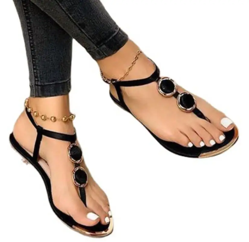 

New Summer Sandals Women Fashion Casual Beach Outdoor Flip Flop Sandals Metal Decoration Ladies Flat Shoes Clasp Roman sandals