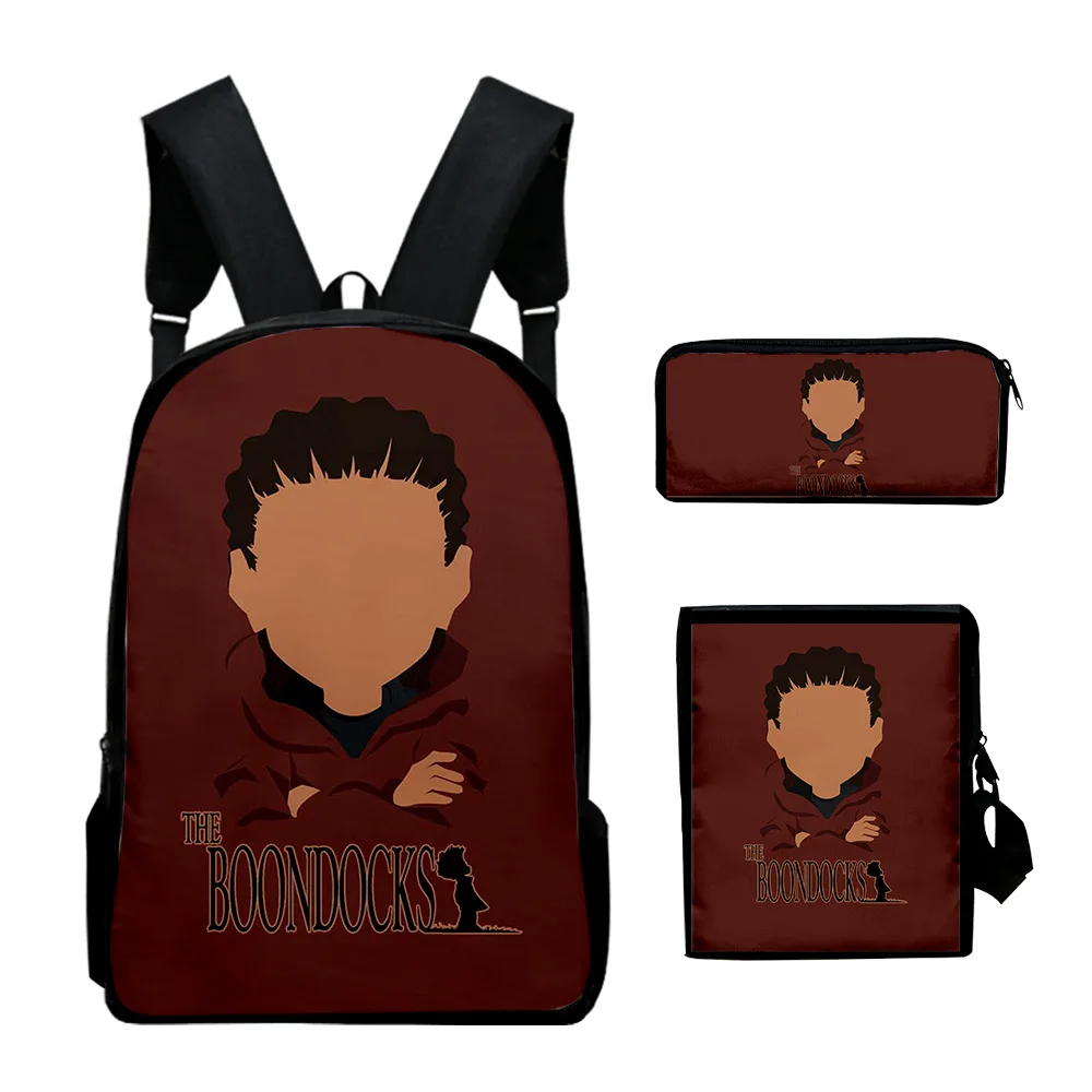 Popular Novelty The Boondocks 3D Print 3pcs/Set pupil School Bags Laptop Daypack Backpack Inclined shoulder bag Pencil Case