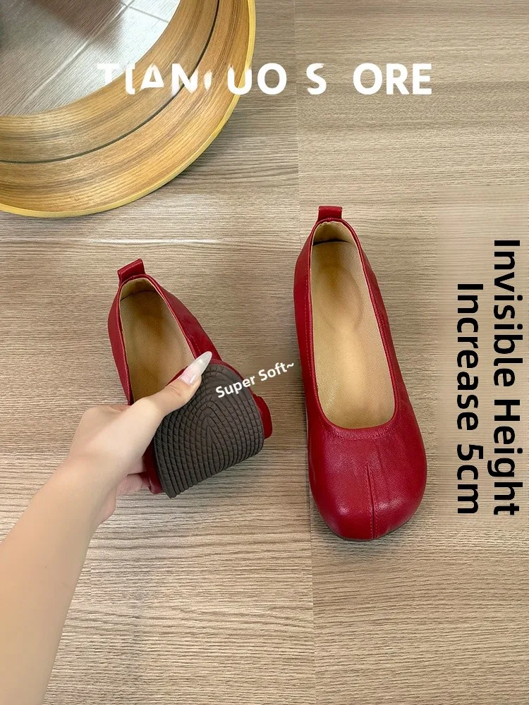 ultra-soft-sheepskin-red-women's-slip-on-ballet-flats-retro-style-soft-bottom-bean-shoes-grandmother-shoes-fashionable-commute