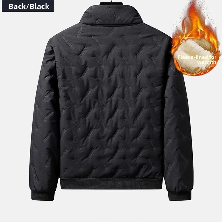 Warm Stand Collar Zipper Cotton Jaet Lamb Velvet Lined Thiened Youth Faion Winter Coat for Men Casual Wear