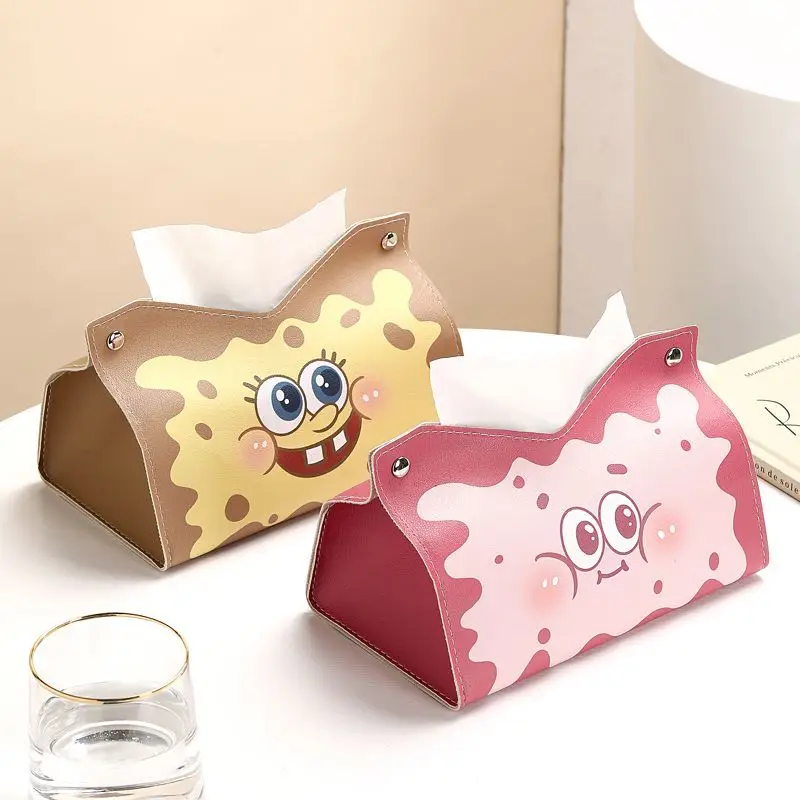 

Cute SpongeBob Patrick Star Leather Tissue Box Cover Cartoon Anime Print Foldable Napkin Holder for Living Room Bedroom Decor