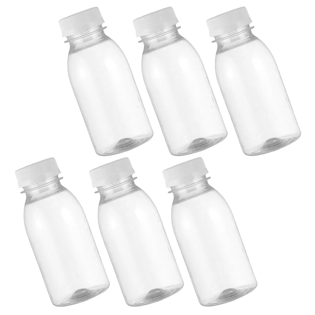 6 Pcs Milk Bottle Small Bottles Reusable with Lids Waterbottle Juice Drinks Plastic Empty