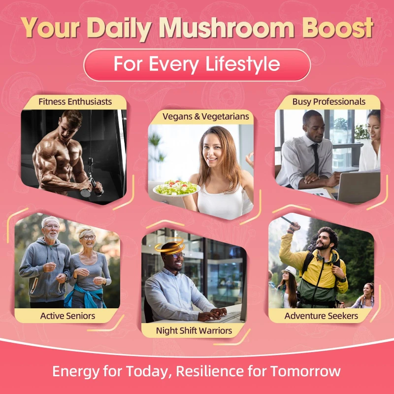 علكات الفطر 2500 ملغ تحتوي على مستخلصات ذيل الأسد والكورديسيبس سينينسيس واللينغزي والشاجيا والديك الرومي لدعم المناعة