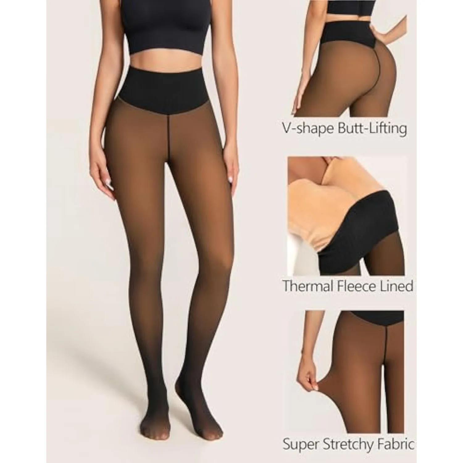 Winter Thermal Fleece Lined Tights Women  Transparent Pantyhose High Waist V Shape Butt Lifting Stretch Warm Shaping Leggings