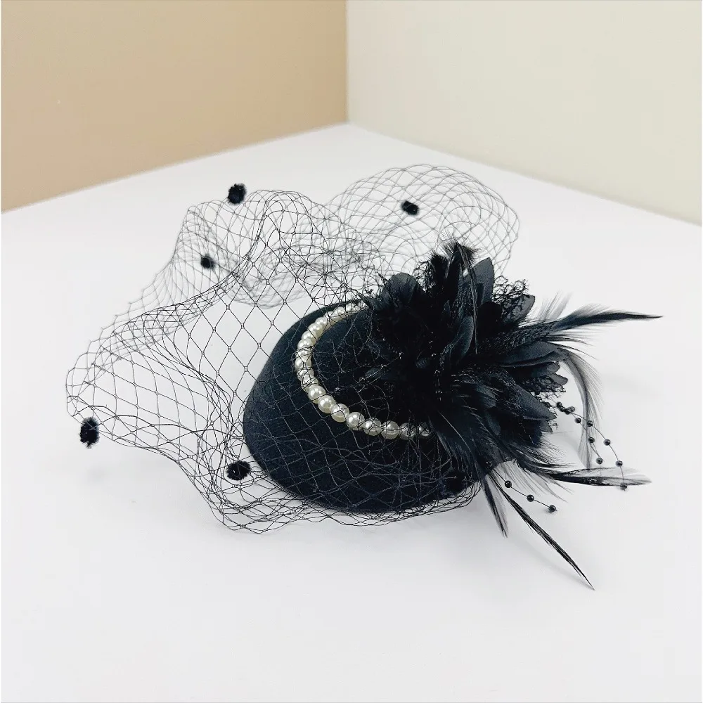 

Vintage Top Hat with Pearls Bridal Feather Hats for Elegance Women Wedding Bride Wedding Hair Accessories Tocados Para Cabello