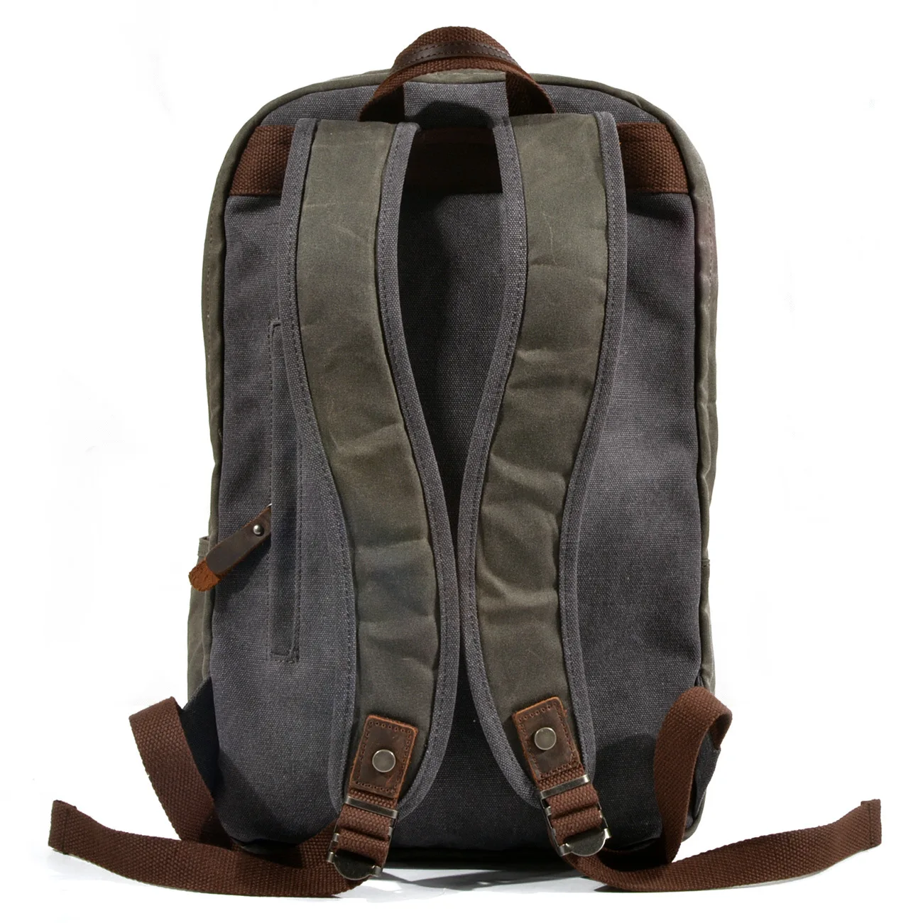 Vintage Waxed Canvas Backpack with Genuine Leather Trim, Casual Outdoor Travel Rucksack for Men Daily School Daypack - view 3