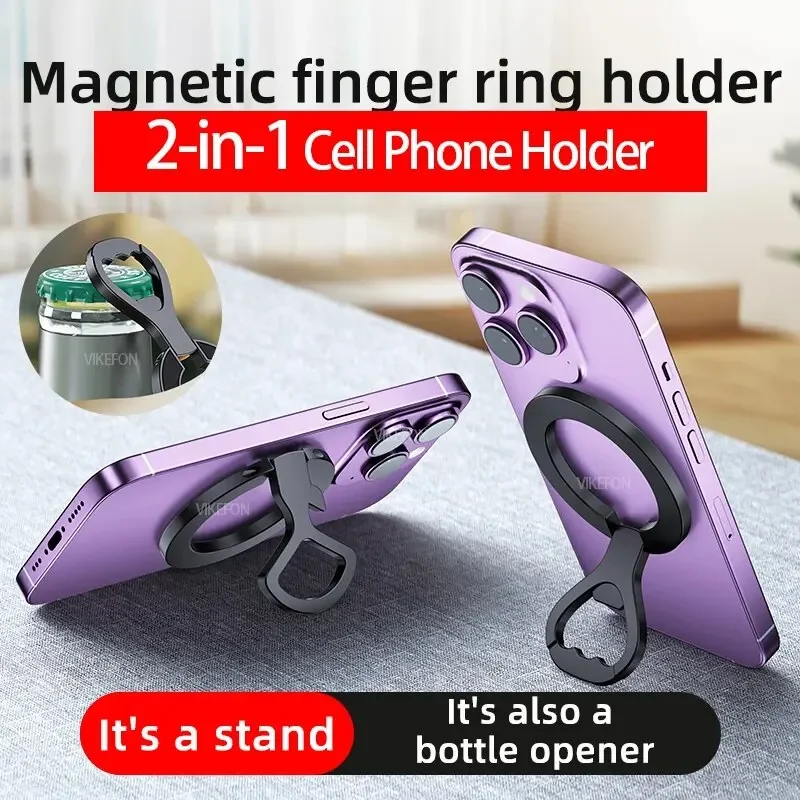 2 In 1 Magnetic Cell Phone Ring Holder Stand Bottle Opener Kickstand For Magneti iPhone 15 14 13 12 Desktop Mobile Bracket Mount