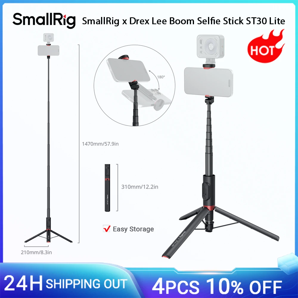 

SmallRig x Drex Lee Boom ST30 One-Touch Deploy Selfie Stick Tripod w Remote Control Adjustable Holder for iPhone Travel Vlogging
