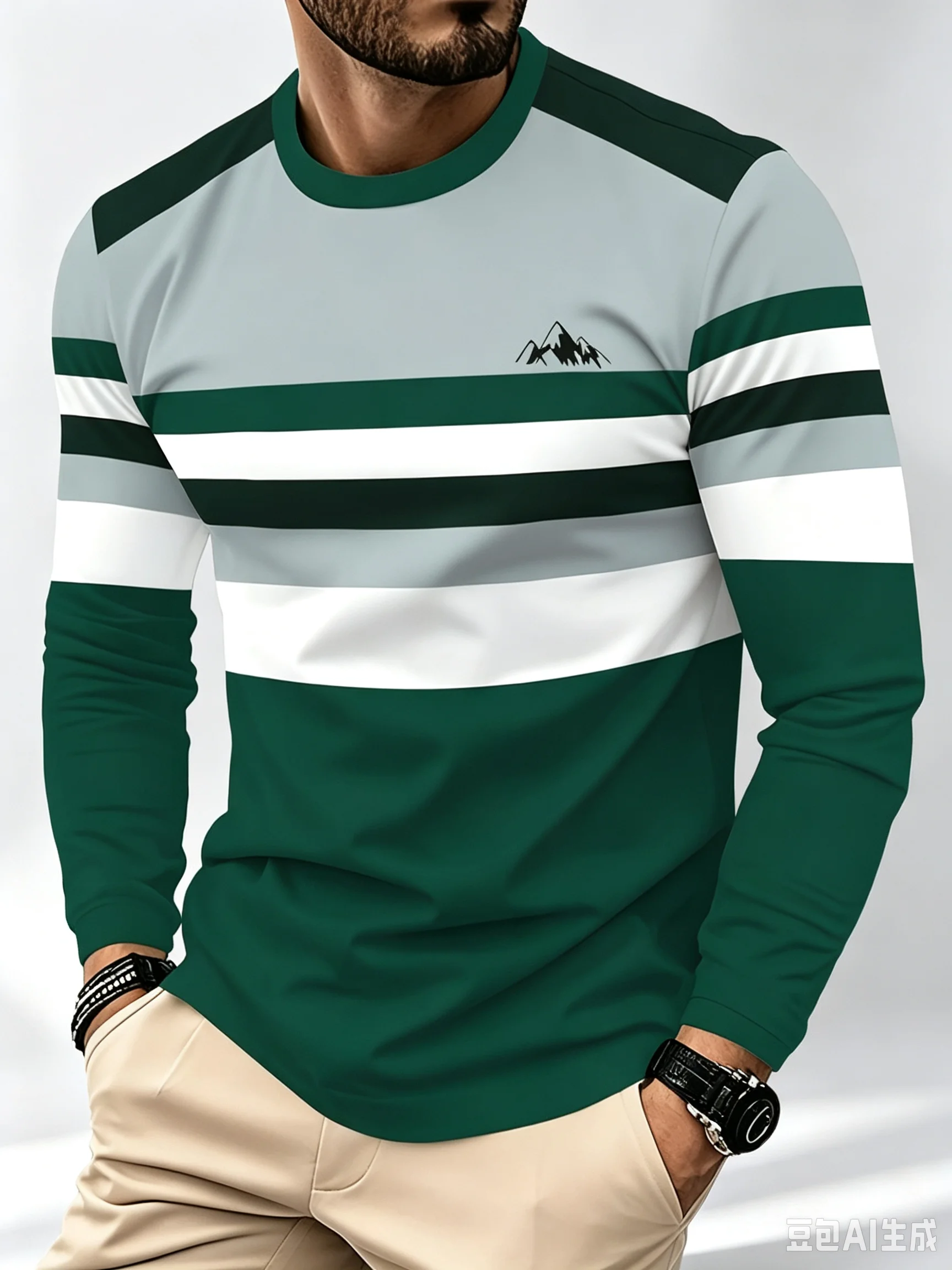 Men's Classic Long-Sleeve Striped T-Shirt Fashion Round Neck Top for All Seasons Casual Business High Quality Menswear Clothing