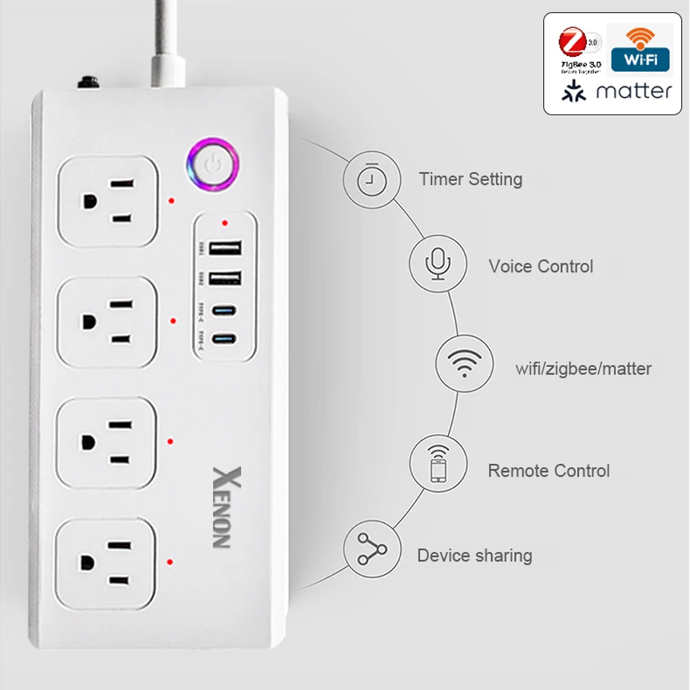 ZigBee Wifi Power Strip Tuya Smart Plug Smart Home Protezione contro le sovratensioni Cavo di prolunga Controllo vocale Funziona con Alexa Google Assistant