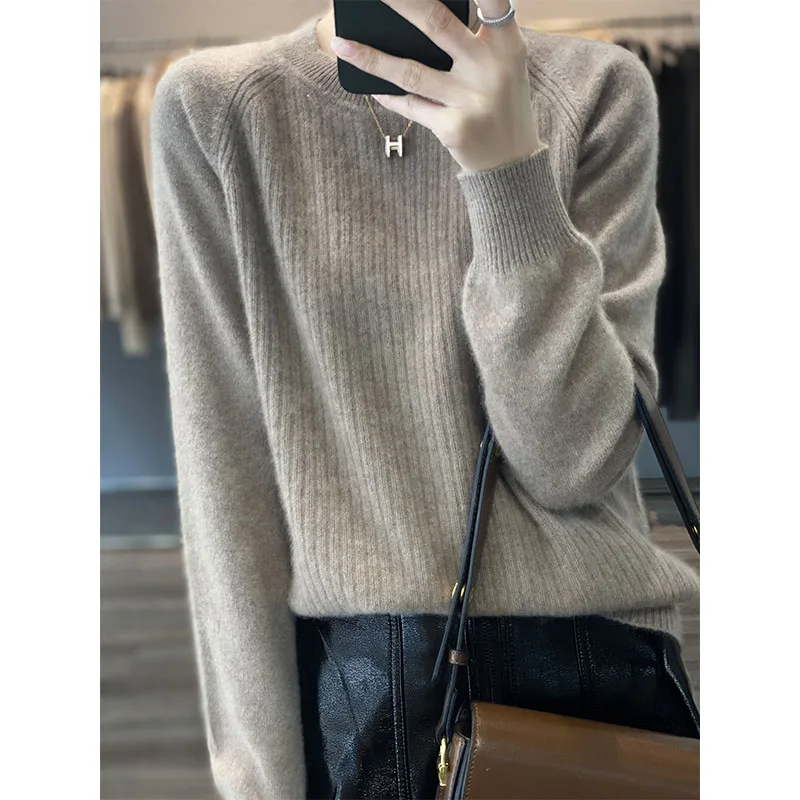 Brand O-Neck Stripe Sweaters 2022 Women 100% Australia Wool Knitting Jumpers Female Pullovers Fashion Soft Clothes